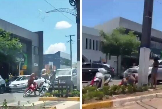 Mulheres brigam no trânsito e rolam no asfalto quente em MT; veja vídeo
